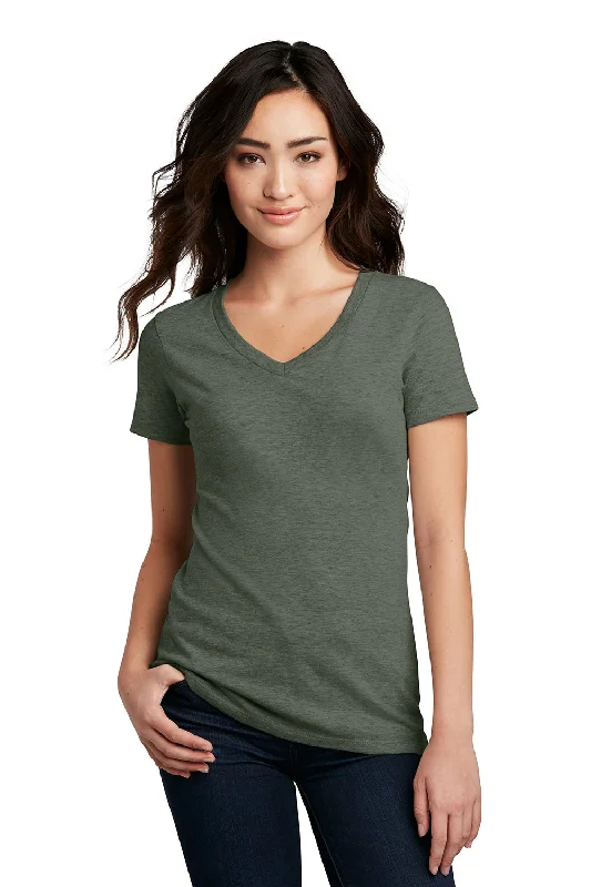 District Womens Perfect Blend Short Sleeve V-Neck T-Shirt - Heather Olive Green