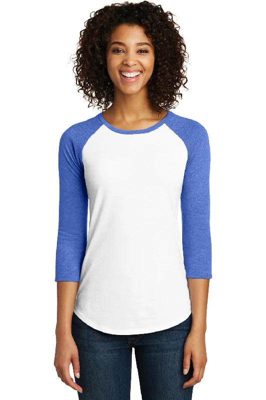 District Womens Very Important 3/4 Sleeve Crewneck T-Shirt - White/Royal Blue Frost - Closeout