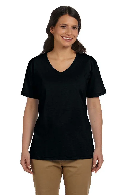 Hanes Womens ComfortSoft Short Sleeve V-Neck T-Shirt - Black - Closeout