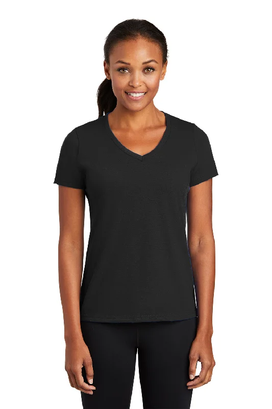 Port & Company Womens Dry Zone Performance Moisture Wicking Short Sleeve V-Neck T-Shirt - Jet Black