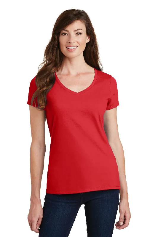 Port & Company Womens Fan Favorite Short Sleeve V-Neck T-Shirt - Bright Red