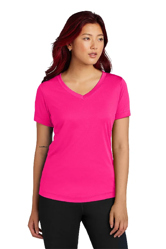 Sport-Tek Womens Competitor Moisture Wicking Short Sleeve V-Neck T-Shirt - Raspberry Pink