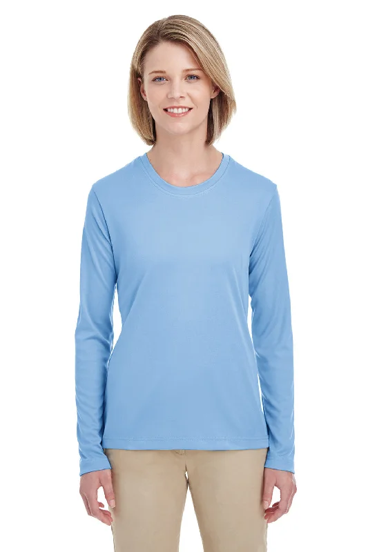 UltraClub Womens Cool & Dry Performance Moisture Wicking Long Sleeve Crewneck T-Shirt - Columbia Blue