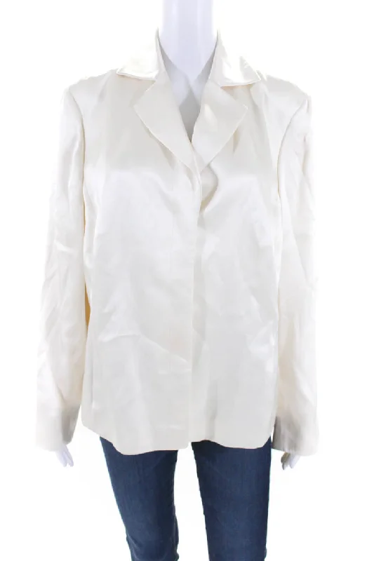 Akris Womens Silk Satin Twill Three Button Blazer Jacket White