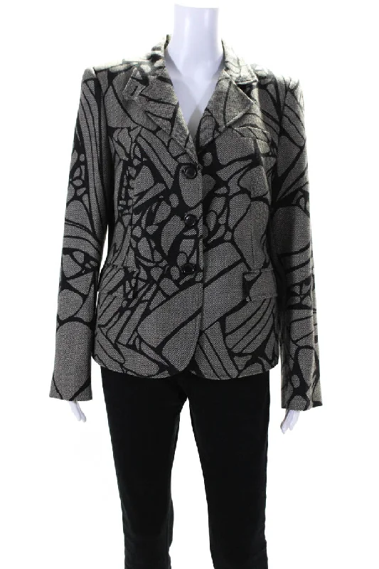 Armani Collezioni Womens Printed Herringbone Blazer Jacket Black Beige