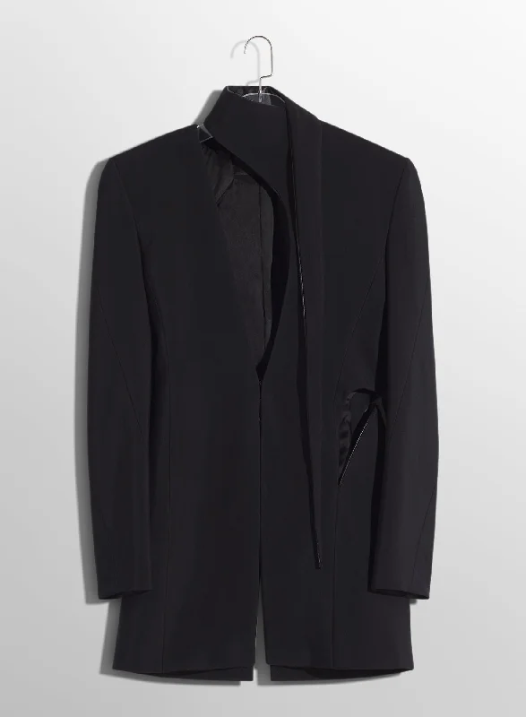 black cut-out tailored jacket with leather lapel