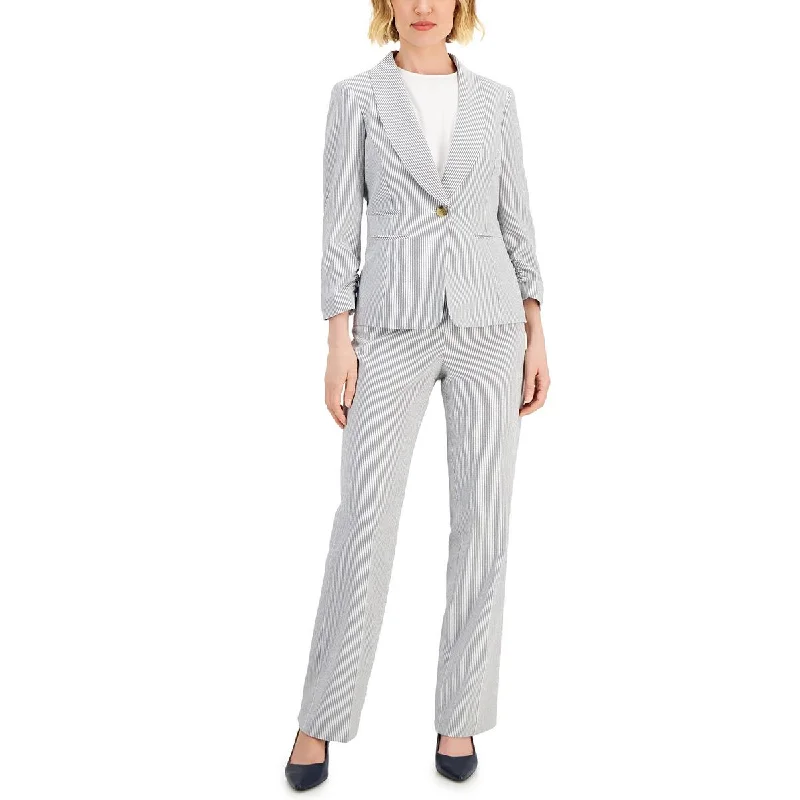 Le Suit Womens Petites Striped  One-Button Blazer