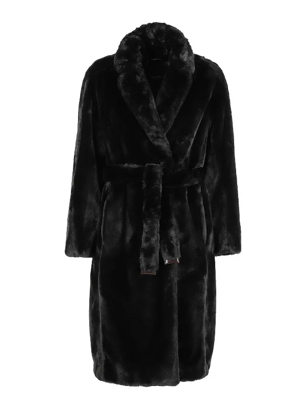 MAX MARA Women's Adorato Faux Fur Black Long Coat