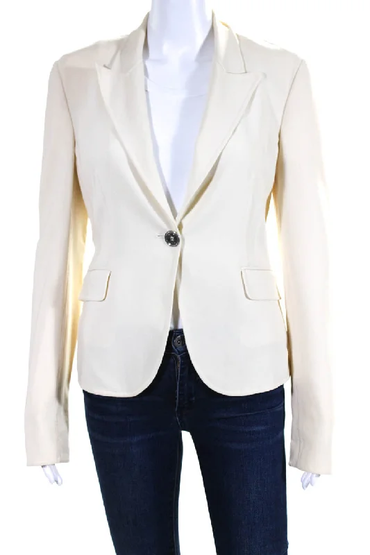 Michael Kors Womens Single Button Blazer Jacket Cream White Wool