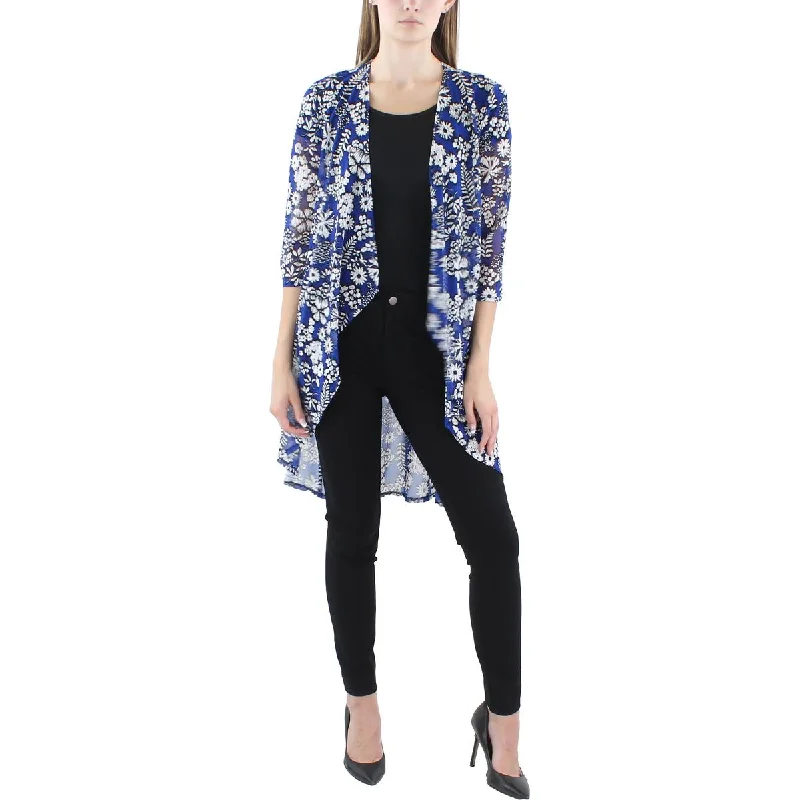 R&M Richards Womens Floral Print Drapey Open-Front Blazer