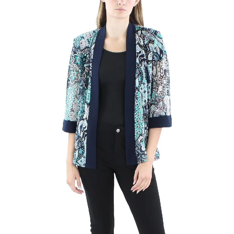 R&M Richards Womens Petites Printed  Duster Blazer