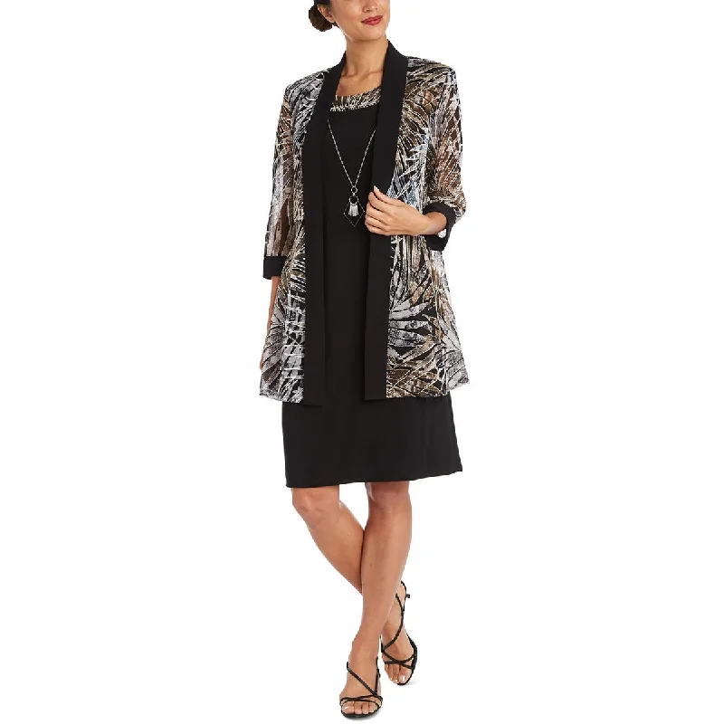 R&M Richards Womens Printed Mesh Duster Blazer