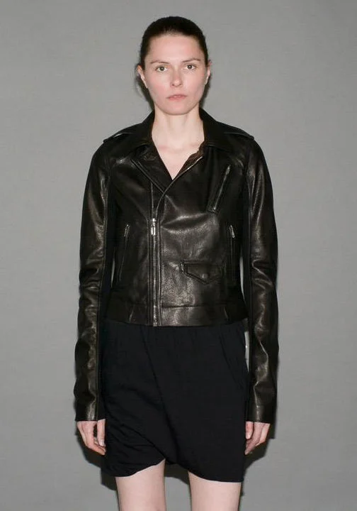 RICK OWENS WOMENS RP18S8703 LCW BLACK CLASSIC LEATHER JACKET