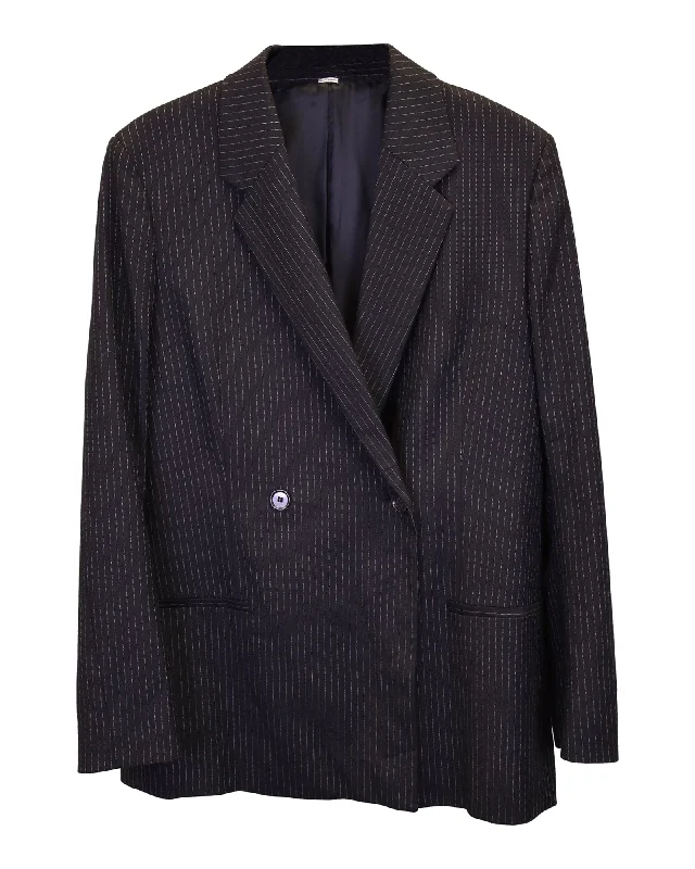 Toteme Double-Breasted Striped Blazer in Black Viscose