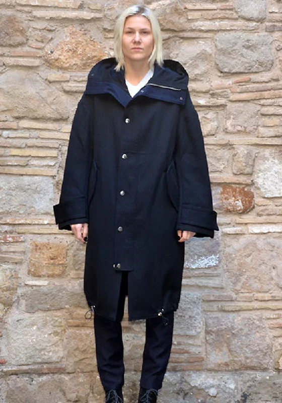 UJOH HOODED COCOON COAT NAVY