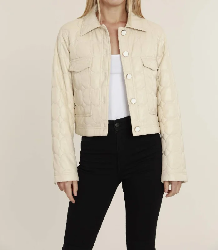 Vegan Leather Stitch Detail Jacket In Beige