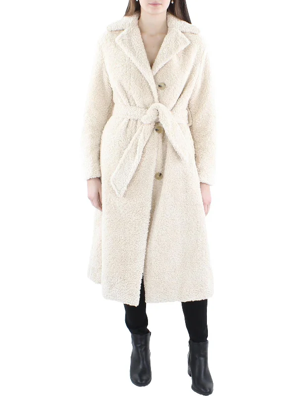 Womens Textured Long Faux Fur Coat