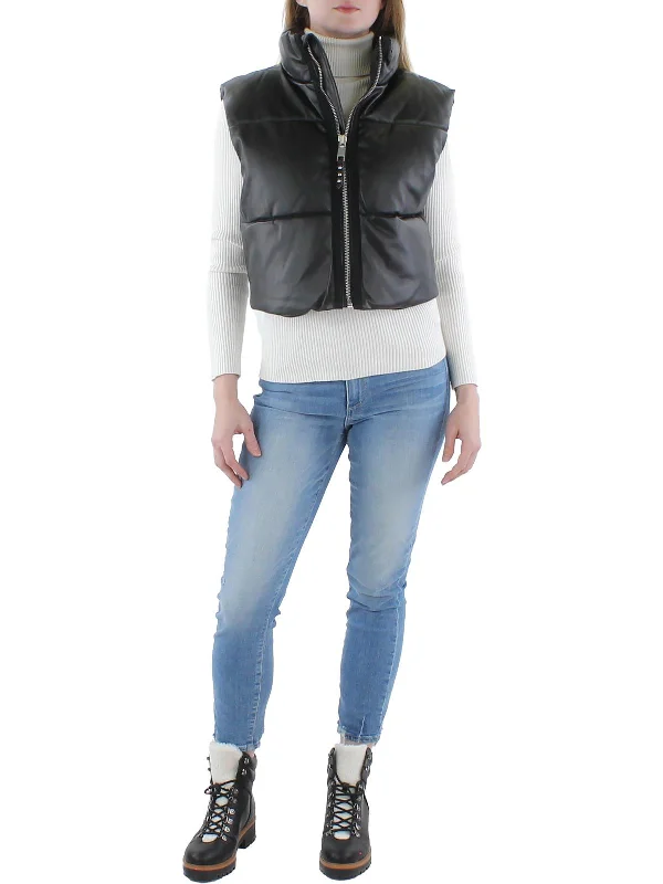 Womens Vegan Leather Cropped VestMilitary Jackets