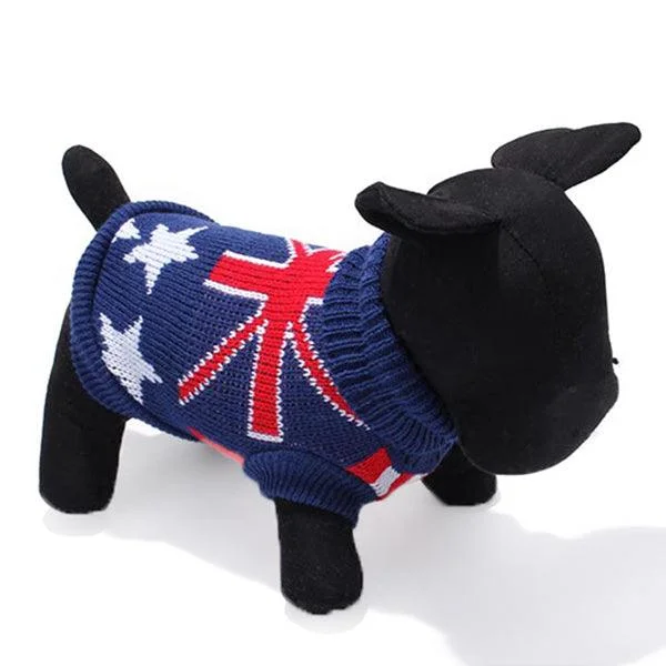 Dark Blue UK Flag Pet Dog Knitted Breathable Sweater Outwear Apparel