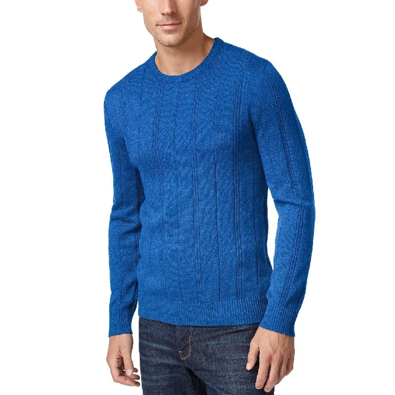 John Ashford Mens Solid Stripe-Texture Crewneck Sweater X-Large City Blue - XL