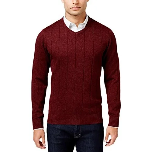 John Ashford Port Red Mens Large L Stripe-texture Crewneck Sweater