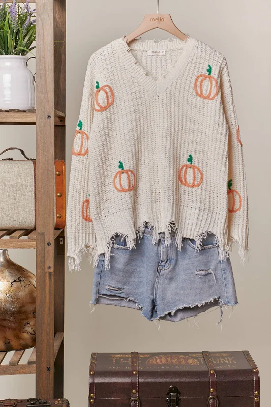 Distressed Pumpkin Patch Sweater