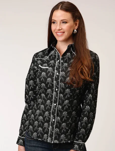 1-50-086-705 Roper Wms Karman Collection LS Black Print Shirt