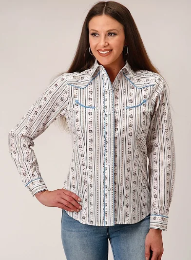 01-050-0086-3058 Roper Wms Karman Special LS White Shirt