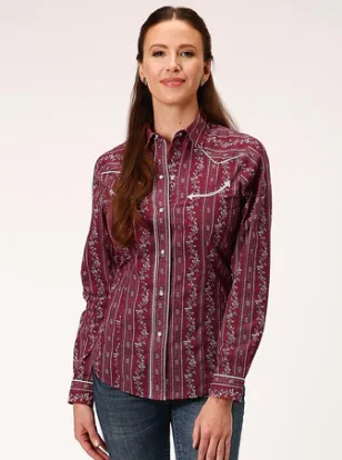 1-50-086-3063RE Roper Wmns Red Print L/S Shirt