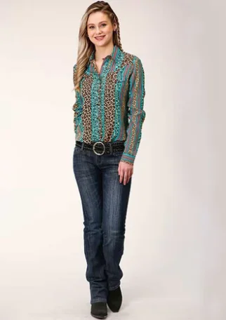 03-050-0590-0148 Roper Wms Aztec Leopard Stripe Blouse