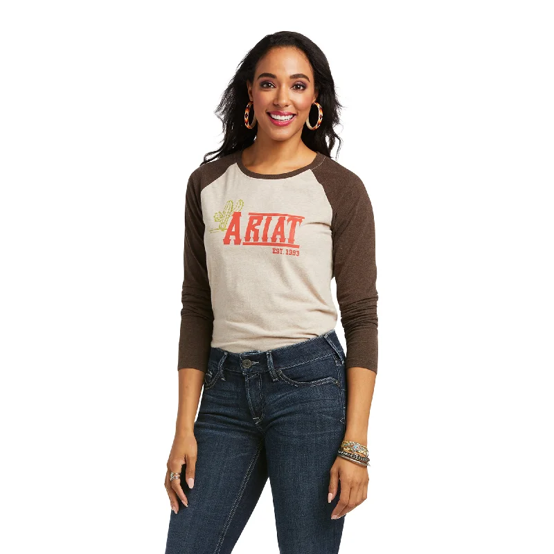 10038060 Ariat Women's REAL Graphic LS Tee Oatmeal Heather