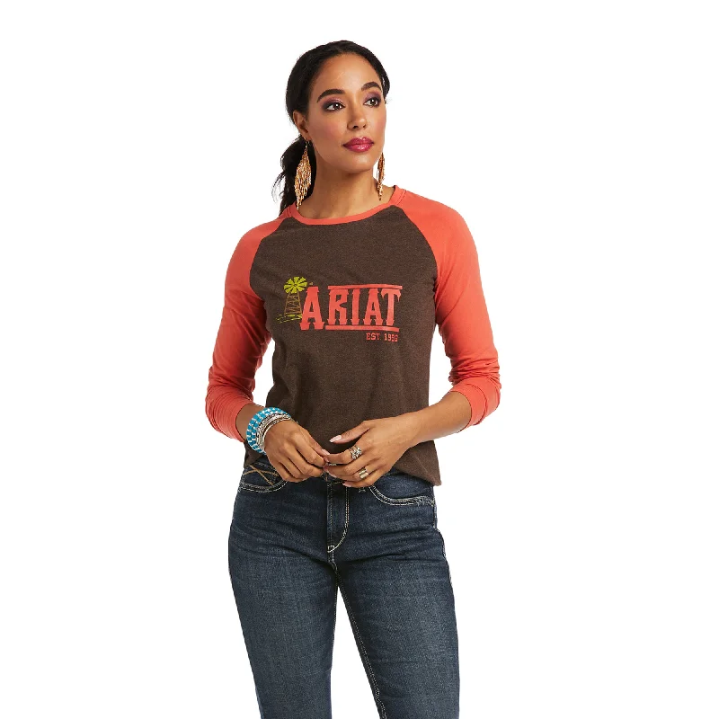 10038063 Ariat Women's REAL Graphic LS Tee Chocovine heather