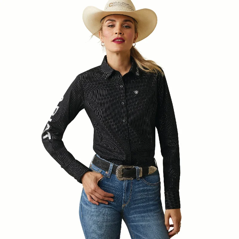 10042170 Ariat Women's REAL Team Kirby Stretch LS Shirt Black with Silver Lurex