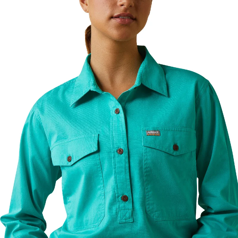 10042849 Ariat Wms Rebar Half Button LS Workshirt Turquoise