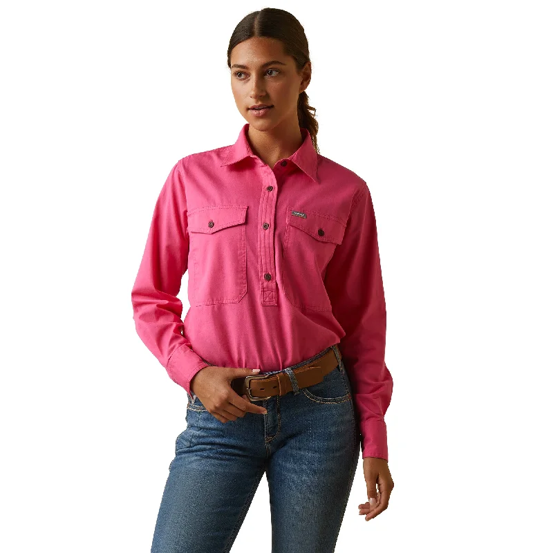 10042851 Ariat Wms Rebar Half Button LS Work shirt Pink