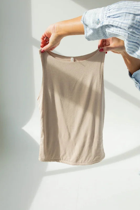 Nina Boat Neck Knit Tank | Light Taupe