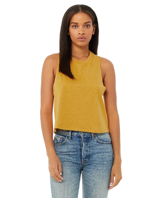 Bella+Canvas Ladies Racerback Cropped Tank | Heather Mustard