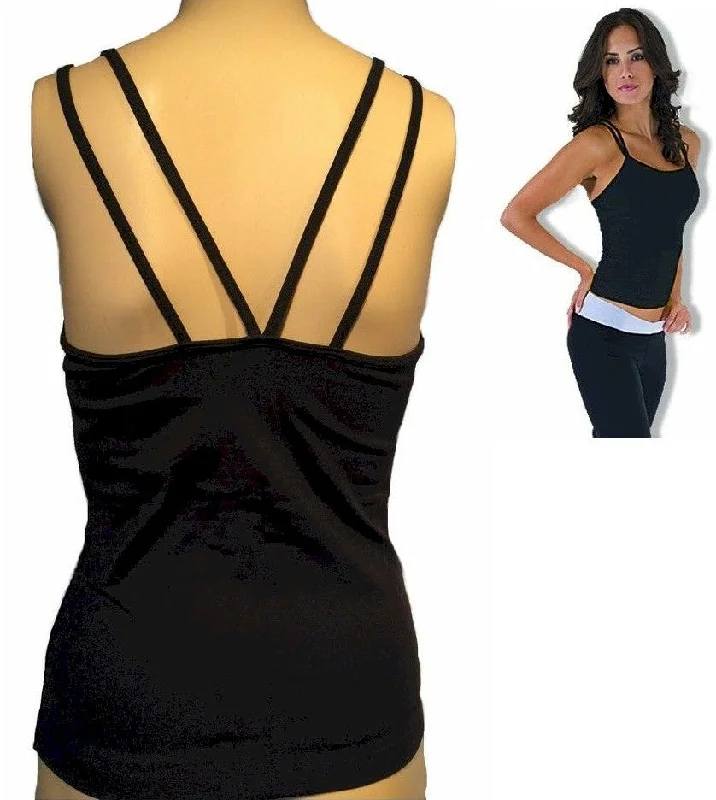 Black Double V Back Tank Top by Nina Bucci Activewear on Sale