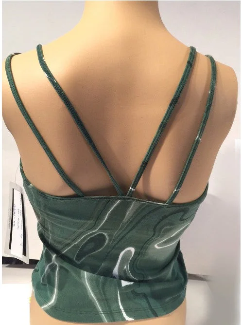 Green Marble Double V Back Tank Top by Nina Bucci Activewear on Sale