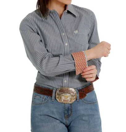 MSW9164196 Cinch Womens LS Blue Stripe Shirt