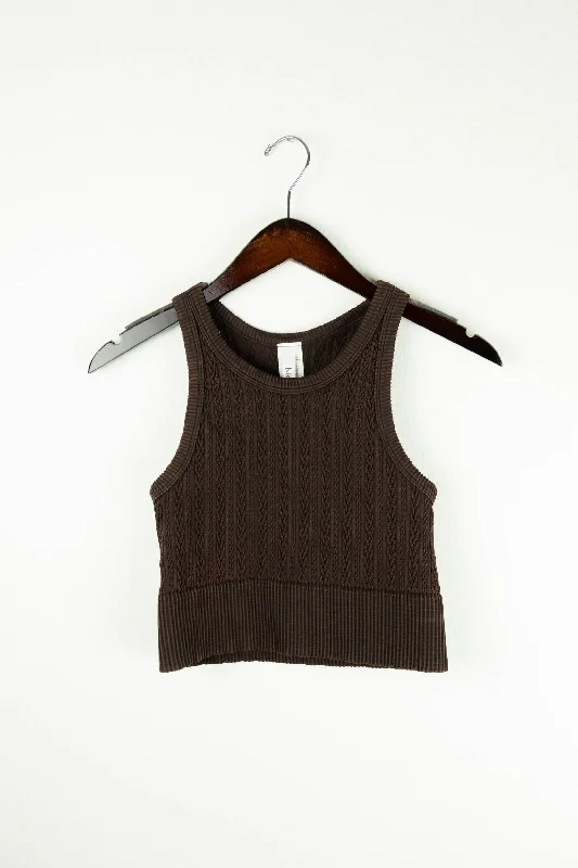 Billie Cable Knit Highneck Crop Top | Vintage Chocolate