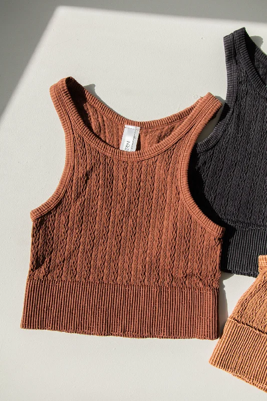 Billie Cable Knit Highneck Crop Top | Vintage Maple