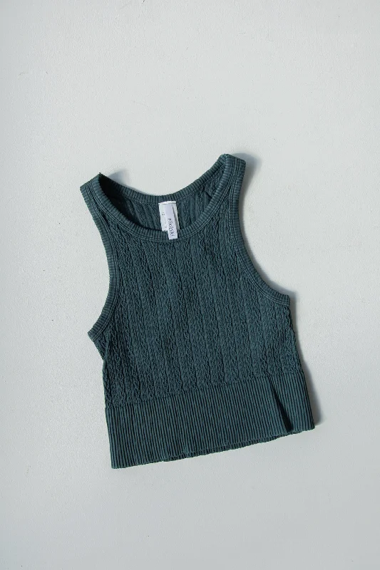 Billie Cable Knit Highneck Crop Top | Vintage Pine Grove