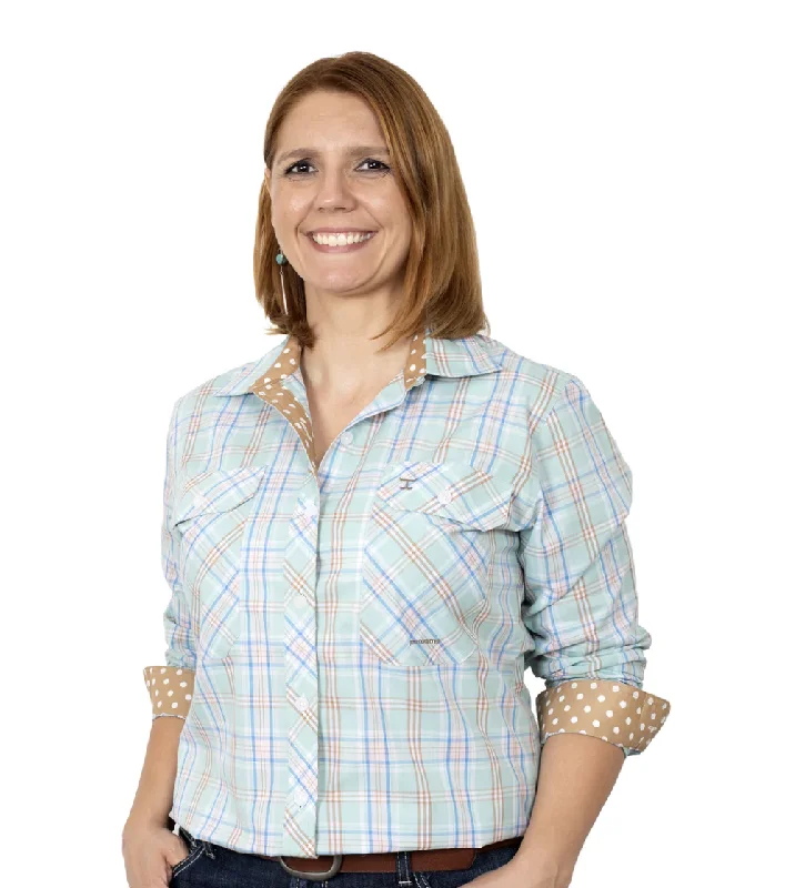 WWLS2242 Just Country Women's Abbey Full Button Work Shirt Spearmint Plaid