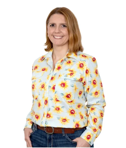 WWLS2278 Just Country Wms Blue Sunflowers Work Shirt