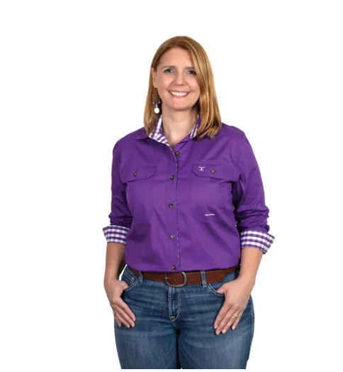 WWLS2374 Just Country Women's Abbey Workshirt Purple And Check