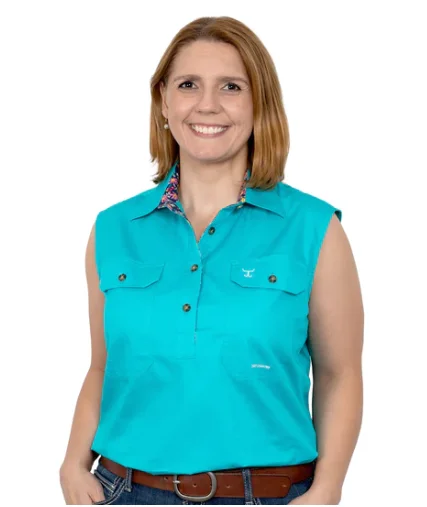 WWNS2277 Just Country Wms Turquoise/Indigo Daisies Sleeveless Shirt