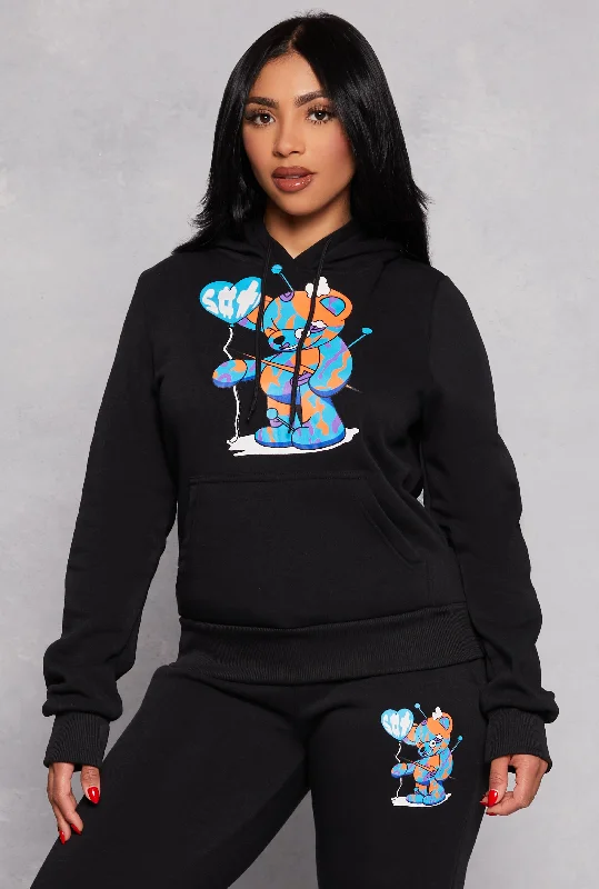 Fleece Bear Graphic Pullover Hoodie