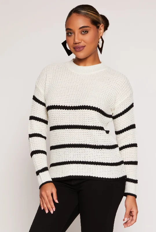 Knit Striped Crew Neck Pullover Sweater