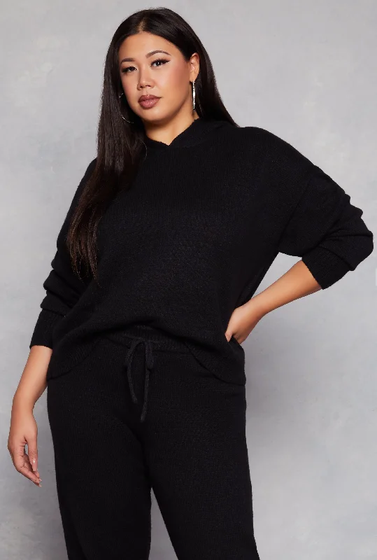 Plus Size Brushed Knit Pullover Hoodie